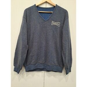 Vintage Budweiser Beer Sweater Size Large V Neck Blue Pullover Top‎ Mens
